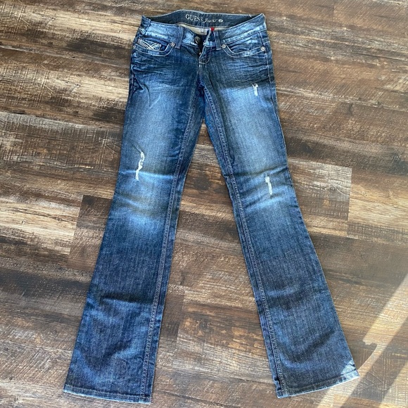 Guess Daredevil Bootcut 26/33 Tattered Jeans - Picture 6 of 9